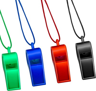 4 Pack Plastic Whistles with Lanyard Great for Coaches Referees Officials