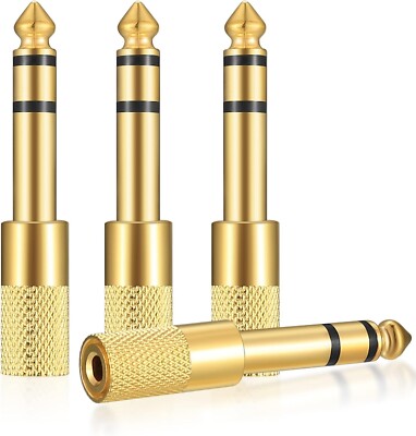 4x 6.35mm Male to 3.5mm Female Stereo Audio Adapter – Gold-Plated Headphone Jack Converter Plug