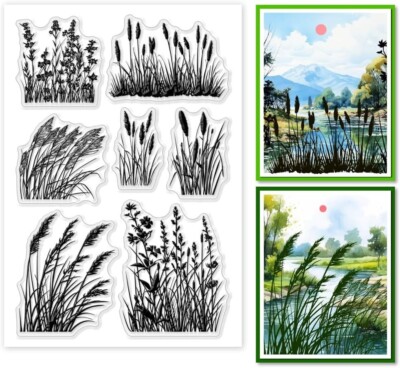 Grass Weed Clear Stamps for Card Making, Clear Silicone Stamp Reed Transparen...