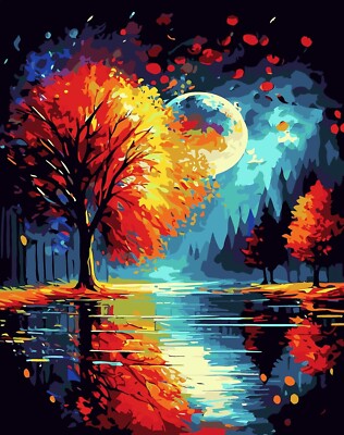 Paint by Numbers Kit for Adults Beginners - Landscape Tree Moon Easy Acrylic Adu
