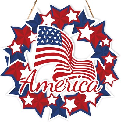 4th of July Hanging Door Sign Wooden Independence Day Decorations Patriotic Memo
